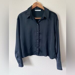 Abercrombie&Fitch Women’s Long Sleeve Cropped Black ButtonDown Blouse Size Small